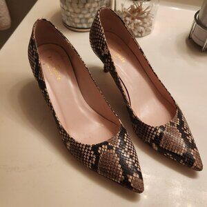 Kate Spade Snake Skin Print Leather Kitten Heel Pointy Toe Pumps - Size 8